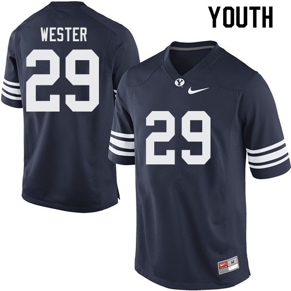 Youth #29 Chase Wester BYU Cougars College Football Jerseys Sale-Navy